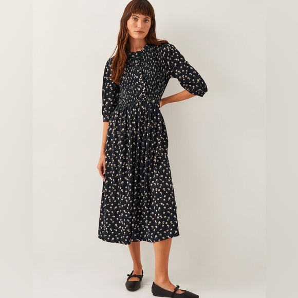 Monsoon Black Orielle Print Jersey Midi Dress - Picture 5 of 10